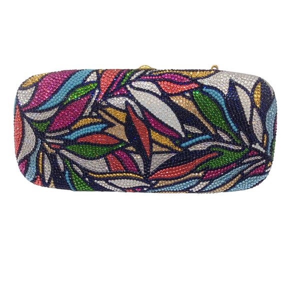 Judith Leiber Handbags - JUDITH LEIBER MULTICOLORED CRYSTAL EMBELLISHED LEAF DESIGN EVENING CLUTCH BAG